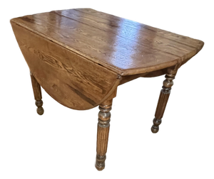 Antique Oak Wood Drop Leaf Dining Table