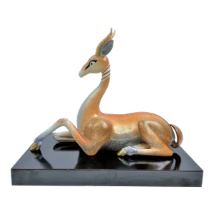 Mid Century Resting Ceramic Gazelle Mounted Figurine