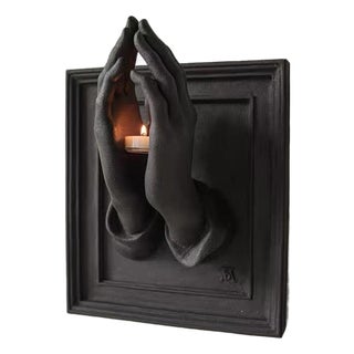 Praying Hands Resin Art Aromatherapy Candle Holder - Charcoal Black For Sale