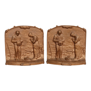 Bronze 'The Angelus Prayer at Harvest' Bookends, a Pair