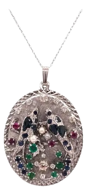 14 Karat White Gold Freeform Necklace With Pendant .75 Carat