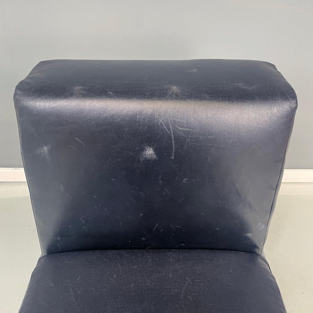 Black Italian Modern Square Lounge Chair in Black Leather and Metal, 1980s For Sale - Image 8 of 14