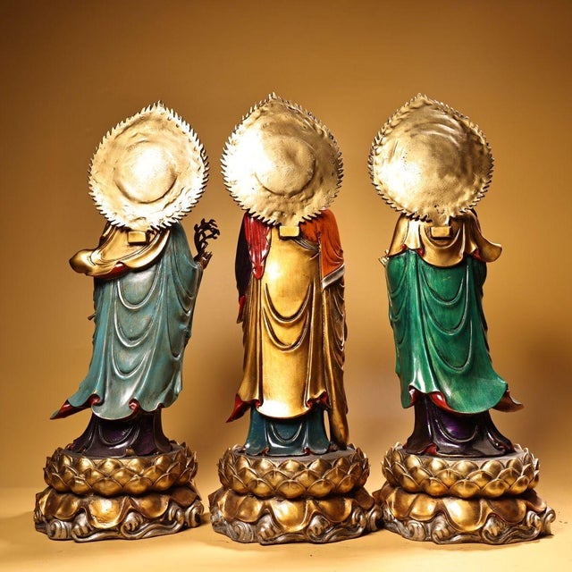 Traditional Late 20th Century Set of 3 Gilt Bronze Figures of the Western Trinity For Sale - Image 3 of 10
