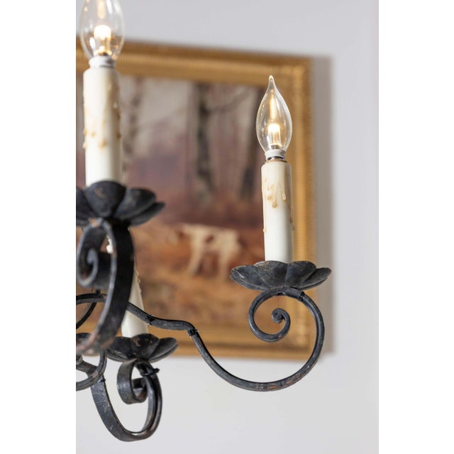 Mid 20th Century Mid 20th Century French Wrought Iron Chandeliers For Sale - Image 5 of 8