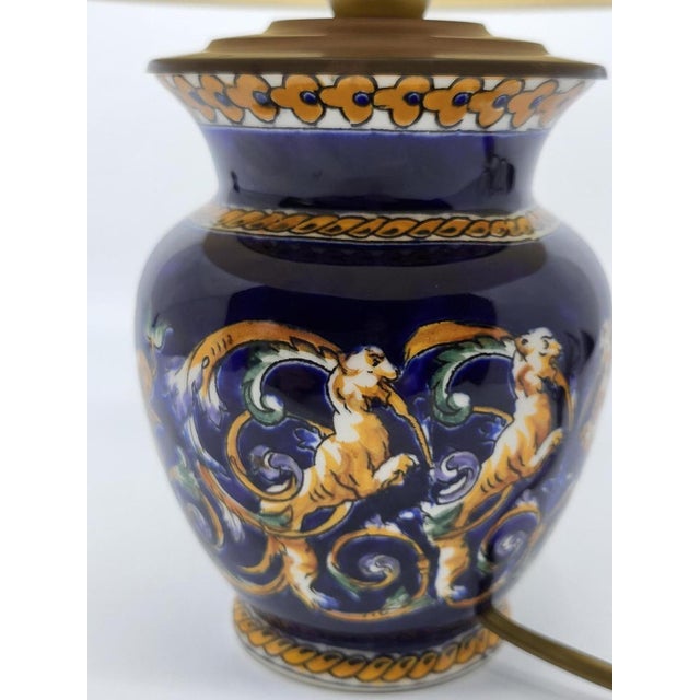 Lamp with Blue Italian Renaissance Decor from Gien For Sale - Image 3 of 13