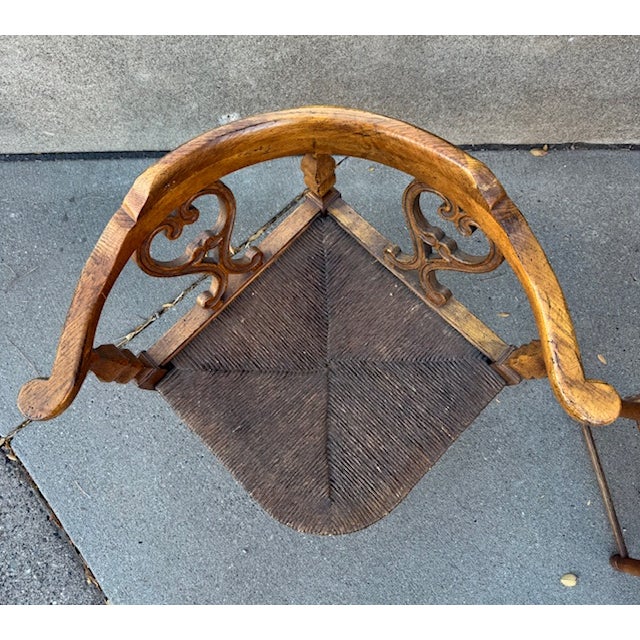 Brown Vintage English Style Wood Corner Chair With Cane Seat For Sale - Image 8 of 11