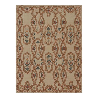 Rug & Kilim’s European Rug in Beige, With Green and Red Floral Patterns For Sale