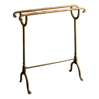 Antique Enameled Iron Towel Holder For Sale
