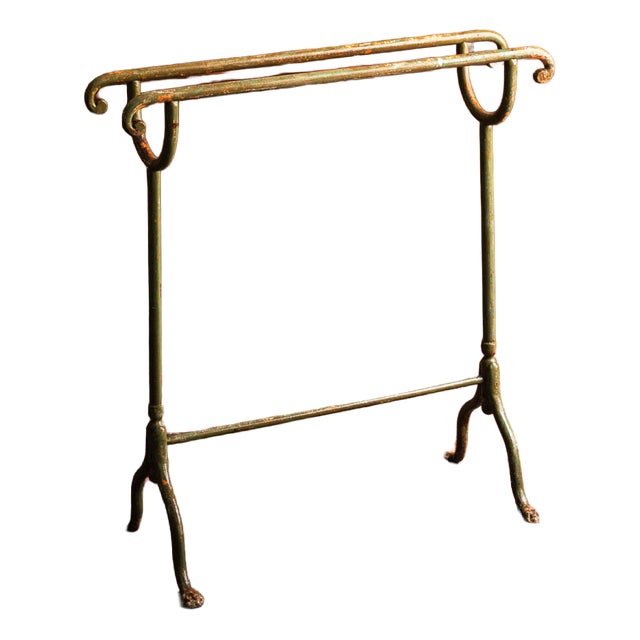 Antique Enameled Iron Towel Holder For Sale