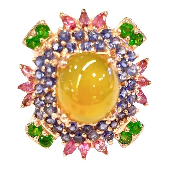 Bochic “Flamenco” Muti Gem & Fancy Sapphires 18k & Silver Large Cocktail Ring Size 9.5 For Sale