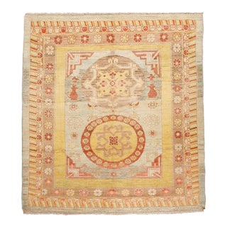 Vintage Zabihi Collection Square Size Inspired Khotan Rug - 8' x 8'9" For Sale