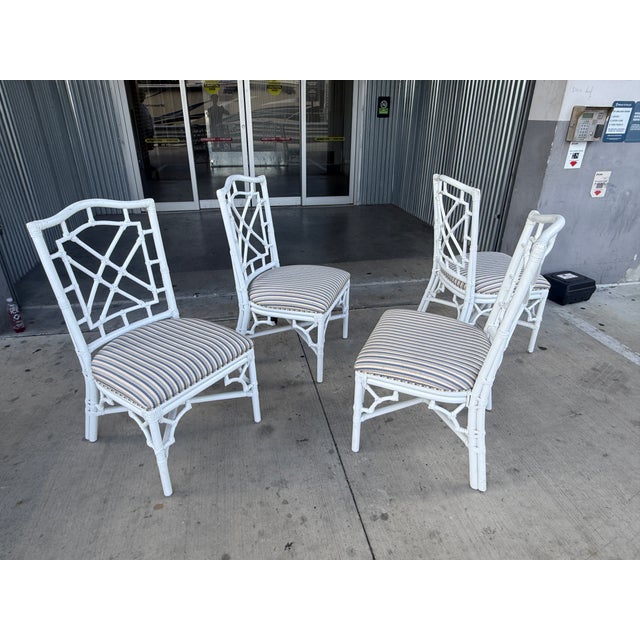 Late 20th Century Palm Beach Regency Chinese Chippendale Rattan Chairs With Fat Seats - Set of 4 For Sale - Image 10 of 11