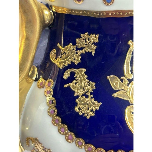 Late 20th Century French Sèvres Style Cobalt Blue & Gilt Porcelain Lidded Decorative Urn For Sale - Image 10 of 11