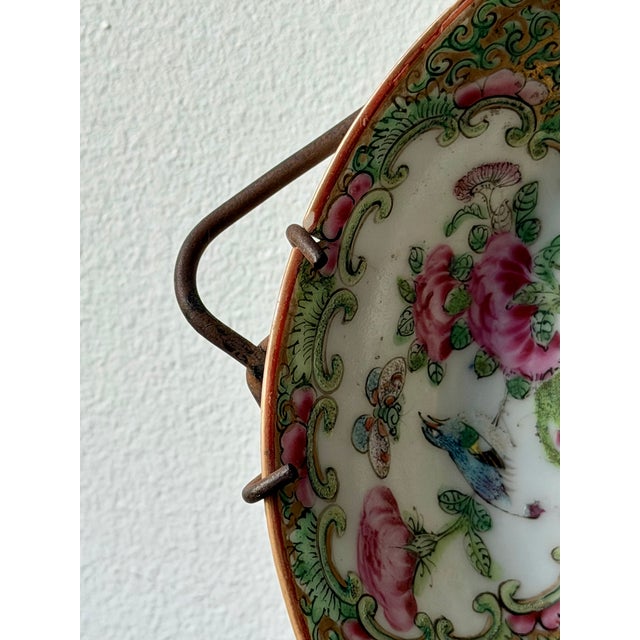 Antique Chinese Famille Rose Porcelain Bowl in Wrought Iron Wall Mount For Sale In New York - Image 6 of 9