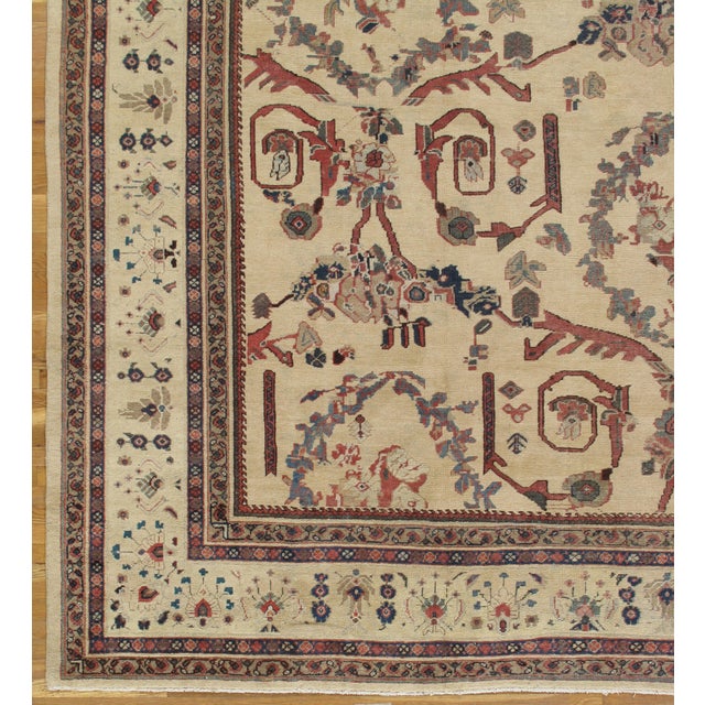 Late 19th Century Antique Persian Sultanabad Carpet Handmade Oriental Rug, Ivory, Gold, Green Blue For Sale - Image 5 of 12