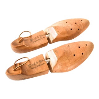 Pair Antique Wooden Custom Built Shoe Forms Lloyd & Haig Shoes For Sale