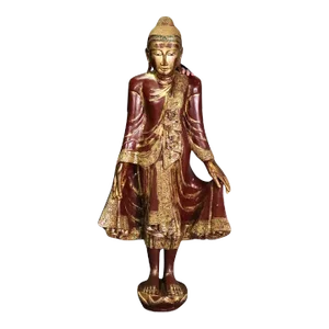 Carved Vintage Tibetan or Thailand Polychromed and Giltwood Mandalay Statue
