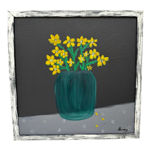 Rustic Whimsical Framed Flowers in a Vase Artisan Painting