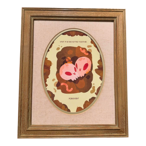 Limited Edition Giclee Print "Bed Rot" by Erin Rose Illustration With Antique Frame and Canvas Oval Mat