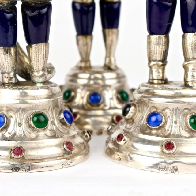 19th Century Jeweled & Enameled German Coin Silver Musician Figurines - Set of 3 For Sale - Image 9 of 11