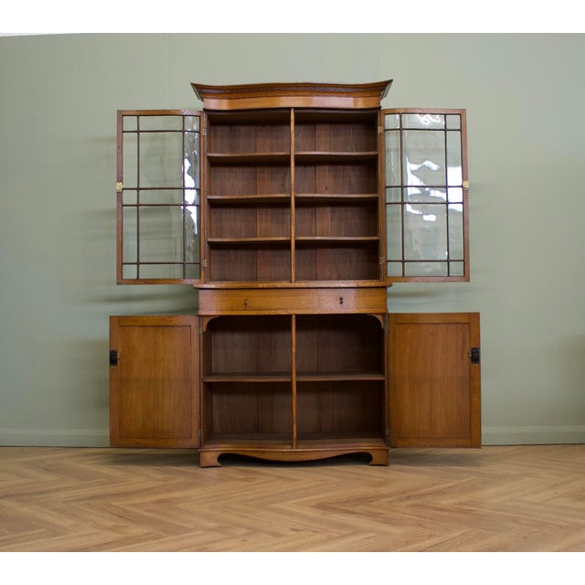 Vintage Georgian Style Glazed Oak Bookcase, 1930s For Sale - Image 6 of 11