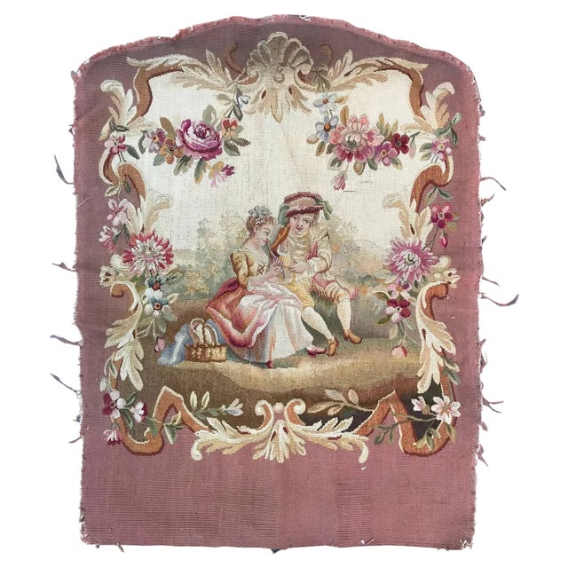 Antique Aubusson Cushion Chair Cover Tapestry, 1890s For Sale