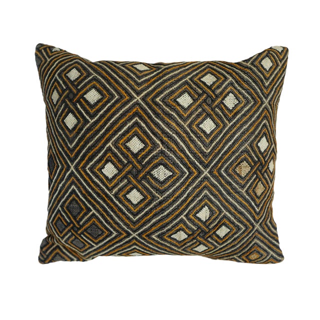 Tribal Patterned Vintage African Kuba Cloth Pillow For Sale