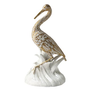Porcelain Heron Bird Sculpture Decorative Object For Sale