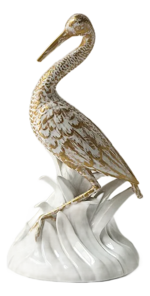 Porcelain Heron Bird Sculpture Decorative Object