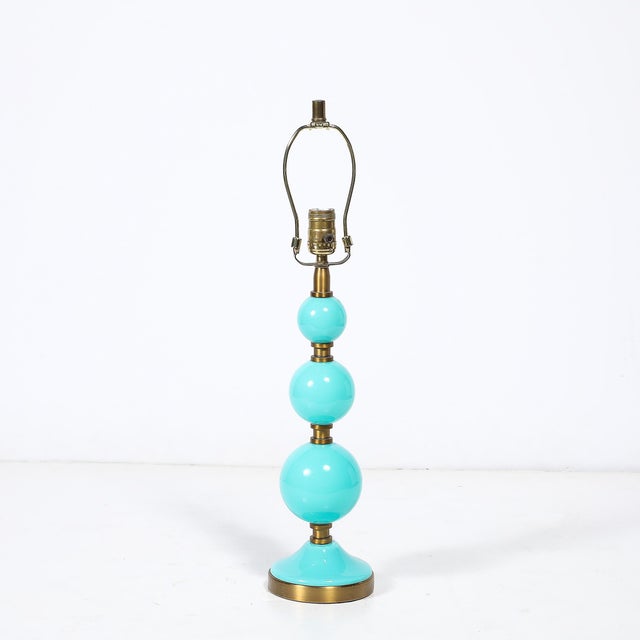 Metal Mid-Century Modernist Hand-Blown Murano Glass Ball Table Lamp in Robins Egg Blue For Sale - Image 7 of 11