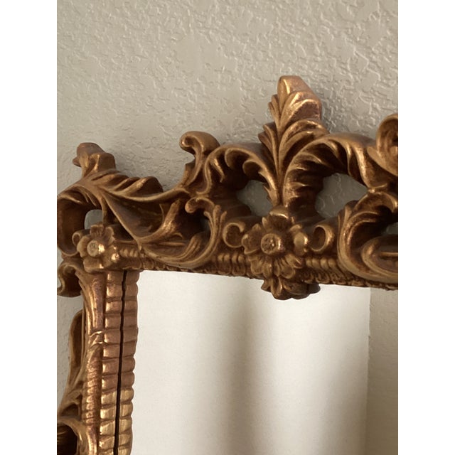 1970s Vintage Hollywood Regency Wall Mirror Gold Resin Frame For Sale - Image 5 of 6