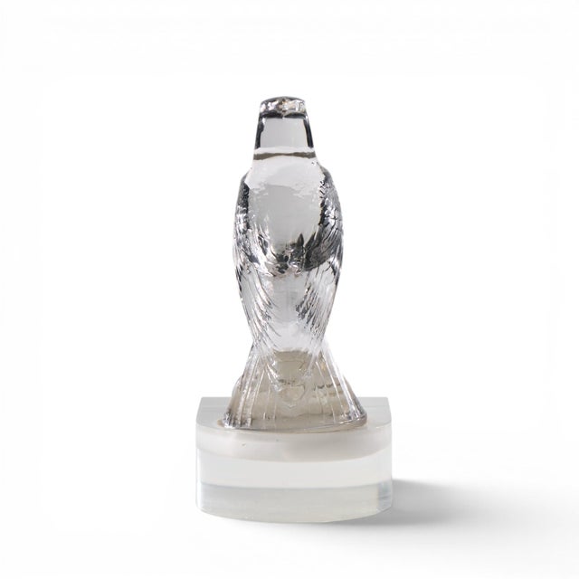 René Lalique Falcon Car Mascot Clear Glass Mounted Bookends - Pair For Sale - Image 9 of 12