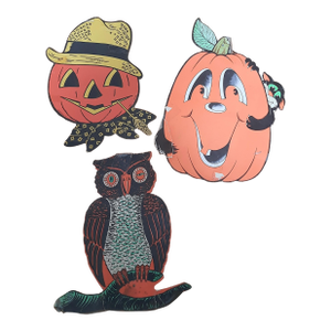 Vintage Halloween Jack O Lantern Owl Cat Die Cuts