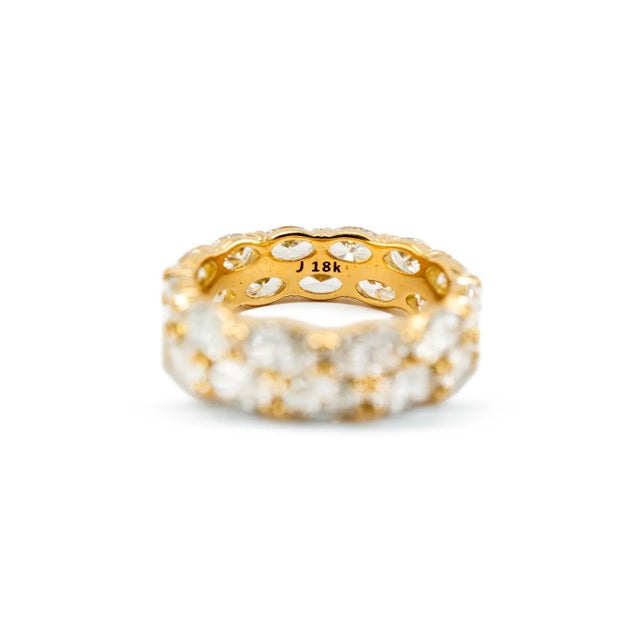Metal 18k Yellow Gold 4.84ct Oval Lab Diamond North South Double Eternity Band Ring, Size 6.5 For Sale - Image 7 of 8