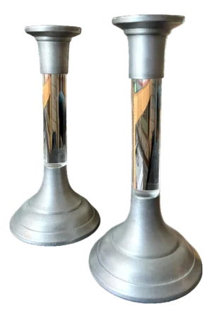 Pair of Vintage Lucite and Pewter Taper Candlestick Holders, 1970s