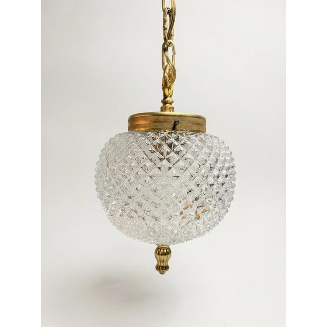 Vintage Pendant Light in Textured Glass and Brass For Sale - Image 5 of 5