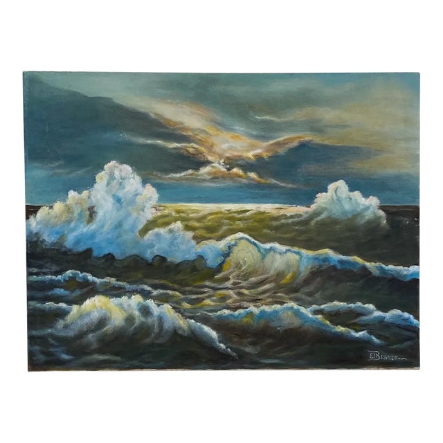 20th Century Oil on Canvas of Ocean Waves For Sale