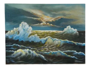 20th Century Oil on Canvas of Ocean Waves