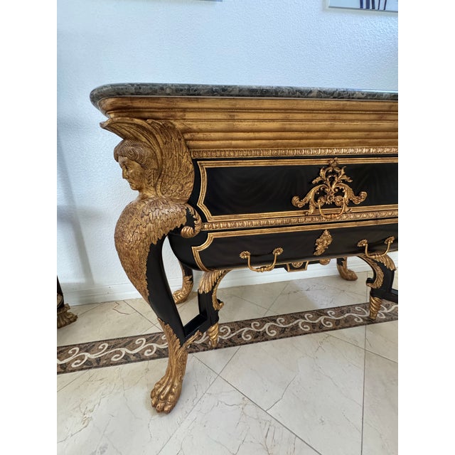 Louis XV-Style Boulle Commode With Gilt Bronze Mounts & Marble Top by Maitland Smith For Sale In Dallas - Image 6 of 10