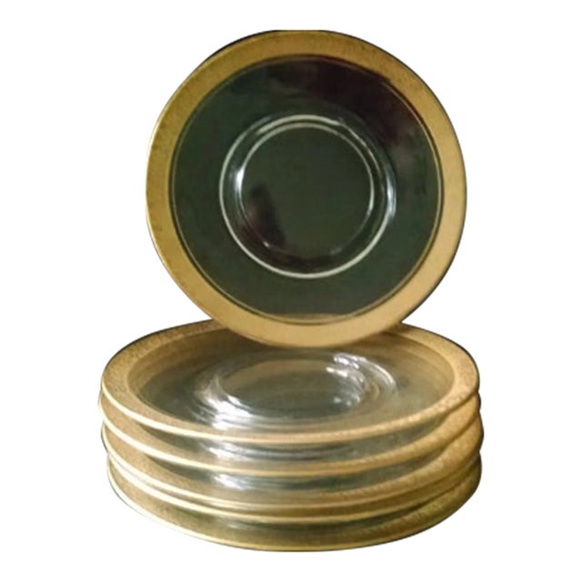 1940s Set of 6 Minton by Tiffin Clear Gold Encrusted Luncheon Salad Plates Franciscan Rambler Rose For Sale