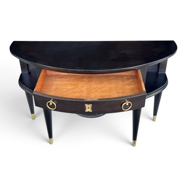 1950s Vintage Hollywood Regency Demi-Lune Server in Ebonized Wood With Brass Accents For Sale - Image 5 of 10