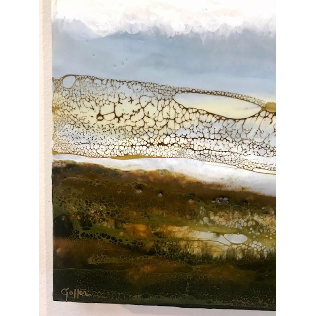 Earth Sky Sea by Carrie Goller | Encaustic/Mixed Media on Wood Panel Abstract landscape of earth, sky, and sea. For Sale - Image 4 of 4