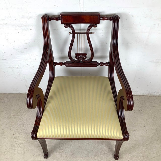 Traditional Vintage Mahogany Lyre-Back Armchair With Elegant Carved Details For Sale - Image 3 of 12