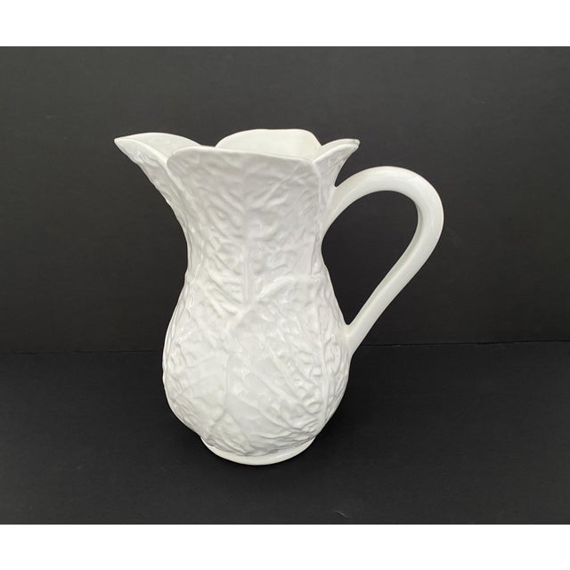 1980's Water Pitcher: White Majolica Cabbage Leaf Design Made in Portugal for Neuwirth, 8.5" HIgh For Sale - Image 10 of 14