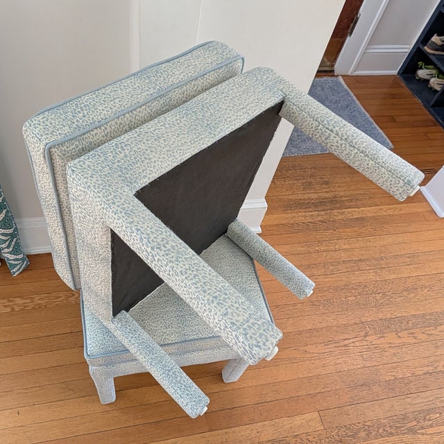 Wood Schumacher Mini Leopard Cloud Blue Parsons Ottomans - Pair For Sale - Image 7 of 13