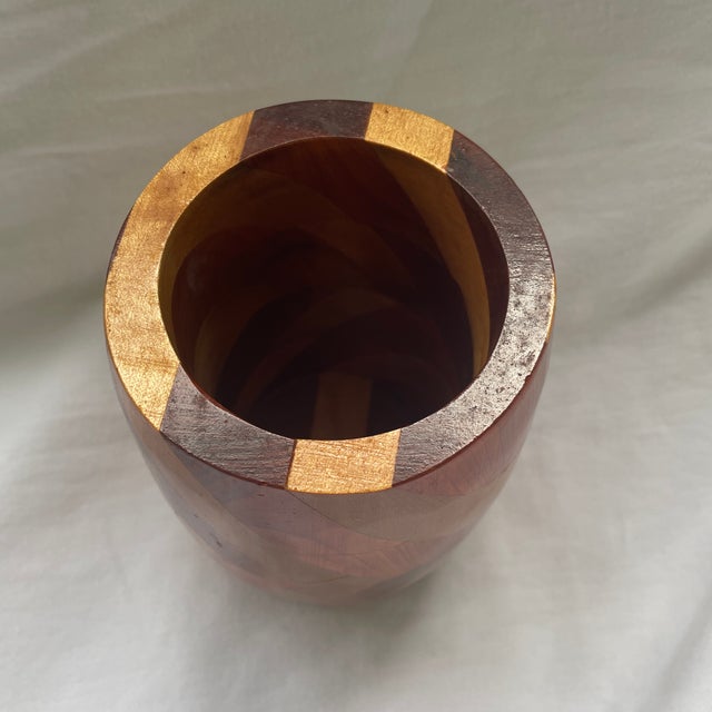 Early 21st Century Mid Century Modern Hand Crafted Multi-Wood Vase For Sale - Image 5 of 6