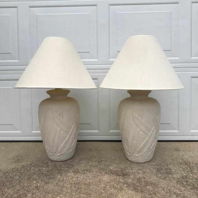 Cream Plaster Banana Leaf Lamps - a Pair For Sale - Image 13 of 13