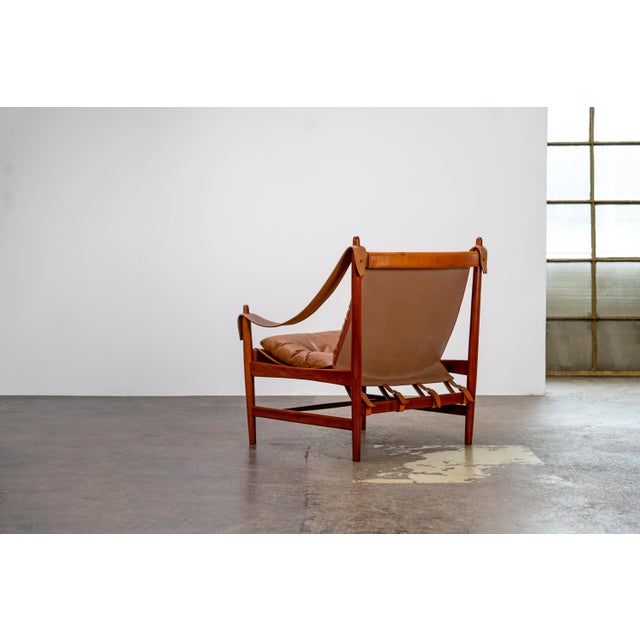 Scandinavian Safari Leather Lounge Chair in Teak, 1960s For Sale - Image 4 of 10