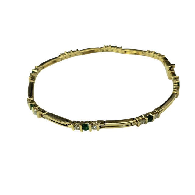 Late 20th Century Late 20th Century 14k Yellow Gold Natural Emerald and Diamond Link Bracelet For Sale - Image 5 of 10