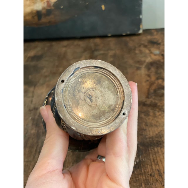 Art Nouveau Antique 1910s Petite Ornate Silver Plated Toiletry Vessel For Sale - Image 3 of 3